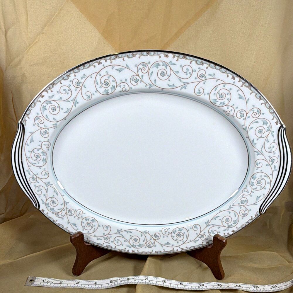 Vintage Noritake Oxford Fine China 13” Oval Serving Platter Platinum Trim 5767